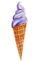 Lavender ice cream, watercolor illustration, isolated white background