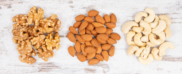 Various dried fruits containing vitamin B and dietary fiber, healthy nutrition concept