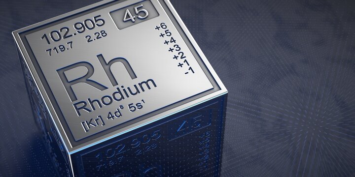 Rhodium. Element 45 of the periodic table of chemical elements. 