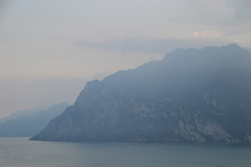 Fototapeta na wymiar Sunset over the Italian Dolomite Mountains and Lago di Garda in Italy