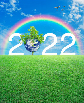 Happy new year 2022 ecological cover, Save the earth concept, Elements of this image furnished by NASA