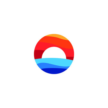Travel sunset wave beach vector logo design