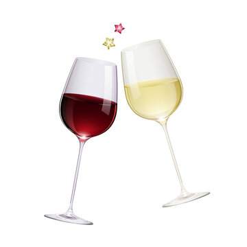 リアルな赤ワインと白ワインのグラスで乾杯するイラスト_星