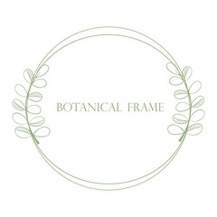 Simple botanical frame with leafy branches vector illustration. Symmetrical sheet on a circle. Bezel for invitation or postcard decoration.