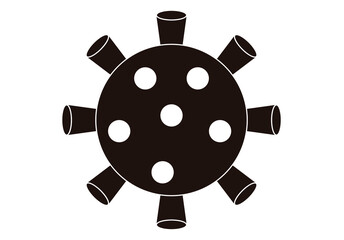 Icono negro de virus de covid-19 o viruela del mono en fondo blanco.