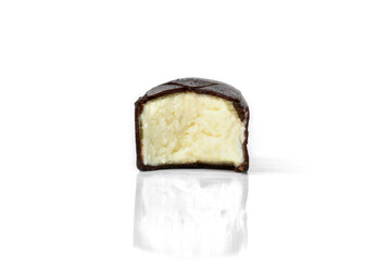 Glazed cheese bars with coconut filling isolated on white background.