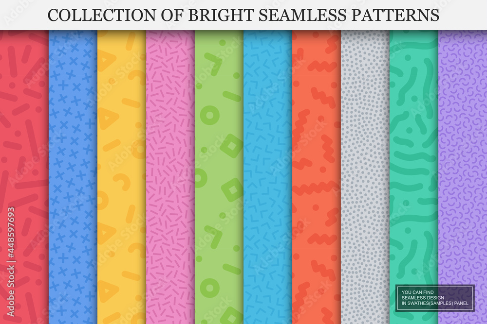 Aufkleber collection of bright colorful seamless patterns. creative trendy backgrounds. you can find repeatabl