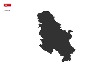 Shadow map of Serbia isolated on white background with Serbia flag on the left corner.