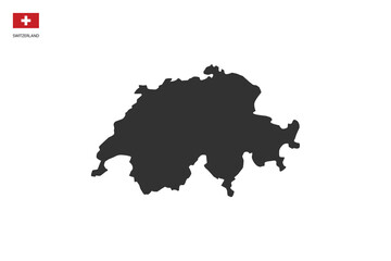 Shadow map of Switzerland isolated on white background with Switzerland flag on the left corner.