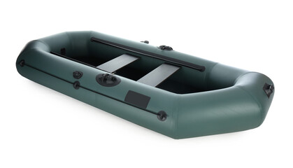 Inflatable rubber fishing boat with seats isolated on white