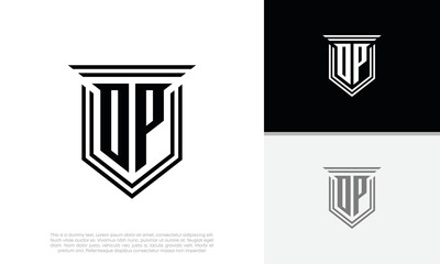 Initials DP. OP logo design. Luxury shield letter logo design.