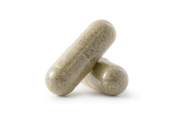 Andrographis paniculata  powder in capsule  isolated on white background, concept medicine