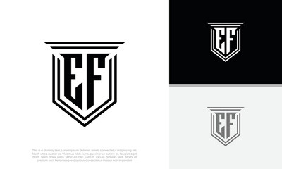 Initials EF logo design. Luxury shield letter logo design.