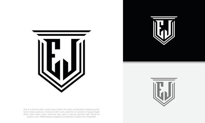 Initials EJ logo design. Luxury shield letter logo design.