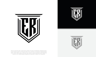 Initials ER logo design. Luxury shield letter logo design.