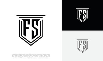 Initials FS logo design. Luxury shield letter logo design.