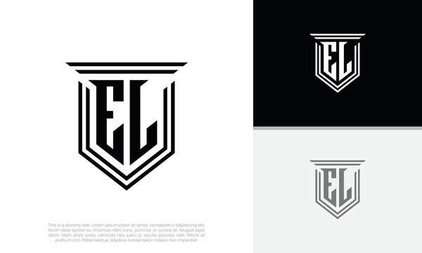 Initials EL logo design. Luxury shield letter logo design.
