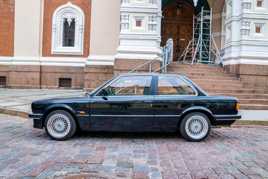 Tallinn, Estonia - May 07, 2021: Original BMW M3 e30 outdors, sport wheels, tunning, glossy and shiny old classic retro oldtimer.