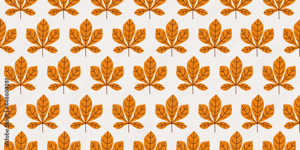Poster bright colorful seamless pattern with autumn chestnut leaves on a pastel background. modern vector i
