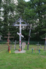 Koterka, Poland - July 12, 2021: Orthodox blue church. Icons of the Mother of God of All the Afflicted Joy. Summer sunny day