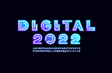 Obraz premium Digital original alphabet, trendy modern font, futuristic letters and numbers, vector illustration 10EPS