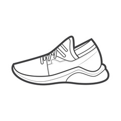 Shoes sneaker outline drawing vector, Sneakers drawn in a sketch style, black line sneaker trainers template outline, vector Illustration.