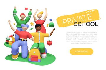 Private School - colorful 3D style banner with text copy space