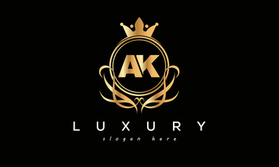 AK royal premium luxury logo with crown
