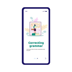 Female grammar editor holding paper with edit grammatical and punctuation errors