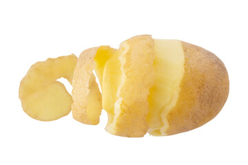 Spiral Peeled Potatoes isolated on white background.