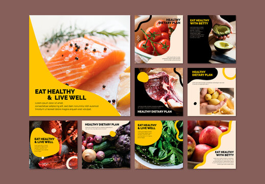 Healthy Eating Lifestyle Social Media Banner Layout Set