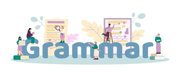 Banner for grammar editor and copywriting services, flat vector illustration.