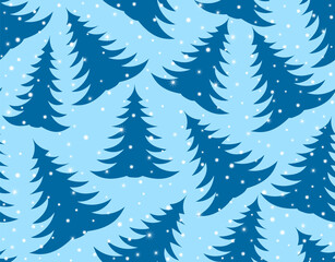 Obraz premium Merry Christmas vector seamless pattern with hand drawn Christmas trees, blue frosty colors