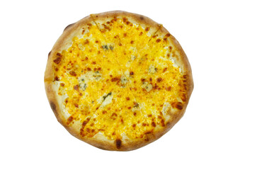 Pizza Four cheese isolated on a white background. Top view