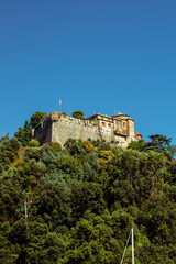 Fototapeta na wymiar castle in the mountains of Portofino (castello brown)