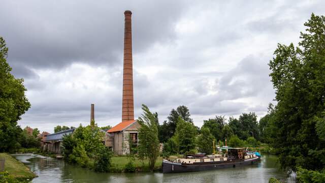 red brick factory chimney in Montech Tarn et Garonne France