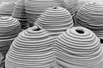 3D Concrete printing (3DCP). Cement printed objects from building printer technology.