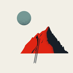 Business woman climbing corporate ladder vector concept. Symbol of ambition, promotion, motivation. Minimal illustration © jozefmicic