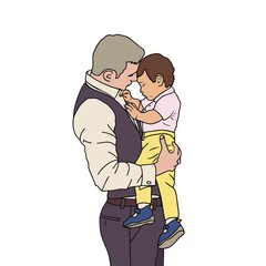 Father and son. Element cards for Father's Day. Vector illustration on a white background.