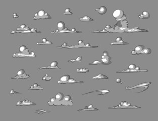 Set of blue sky, clouds isolated. Cloud icon, cloud shape. Collection of different clouds. Graphic element vector. Vector design element in cartoon style