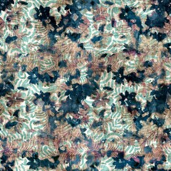 Seamless elegant mixed media pattern in navy, blue, pink, and cream. High quality illustration. Ornate and highly detailed and textured realistic faux collage. Sophisticated intense textile design.