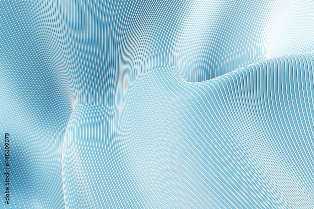 Poster creative blue lines and curves backdrop. 3d rendering.