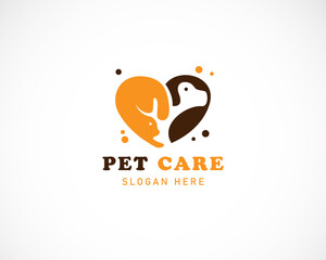 pet care logo creative concept dog and cat heart illustration vector