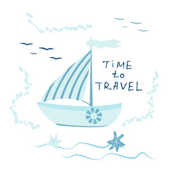 poster with the image of a boat with the inscription 