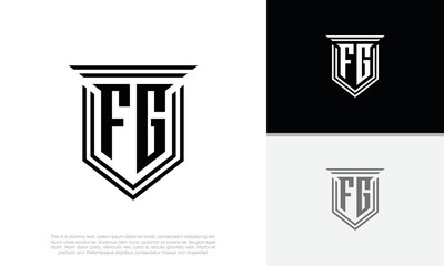 Initials FG logo design. Luxury shield letter logo design.
