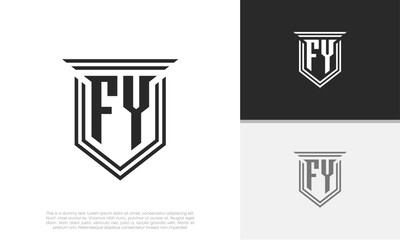 Initials FY logo design. Luxury shield letter logo design.