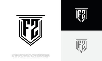 Initials FZ logo design. Luxury shield letter logo design.