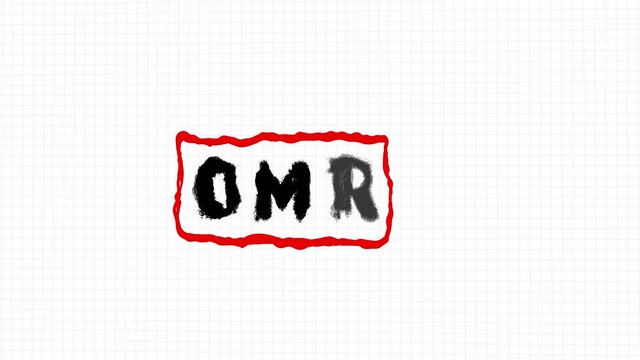 Handmade OMG word doodle animation. Pure white background.Grunge text on a notebook sheet.
