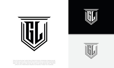Initials GL logo design. Luxury shield letter logo design. © harika013