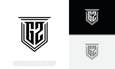 Initials GZ logo design. Luxury shield letter logo design.